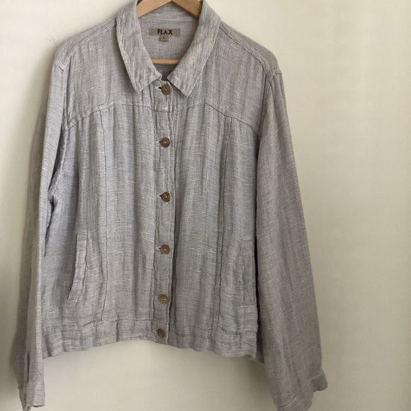 Flax Jackets & Blazers - FLAX Linen Safari Jacket Womens Large Neutral Pockets Casual